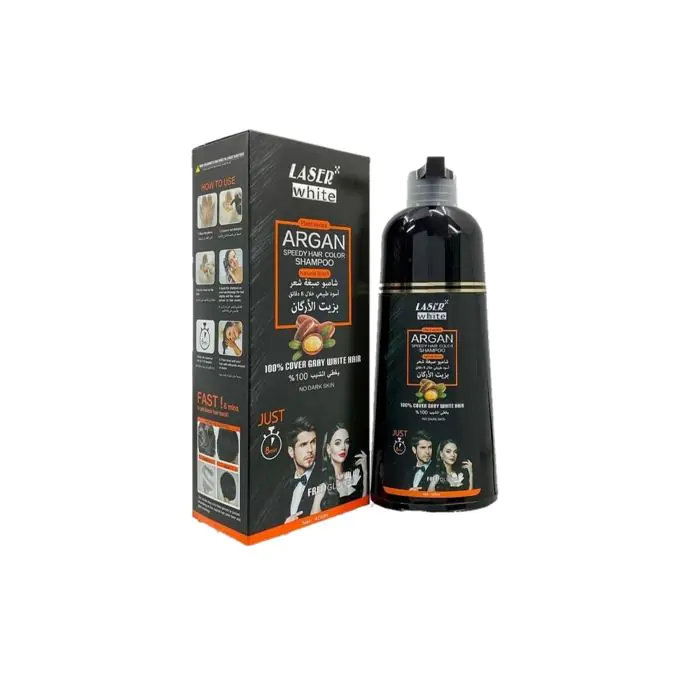 Laser White Hair Dye Shampoo With Argan Oil To Cover Gray Hair Black - 420 ml