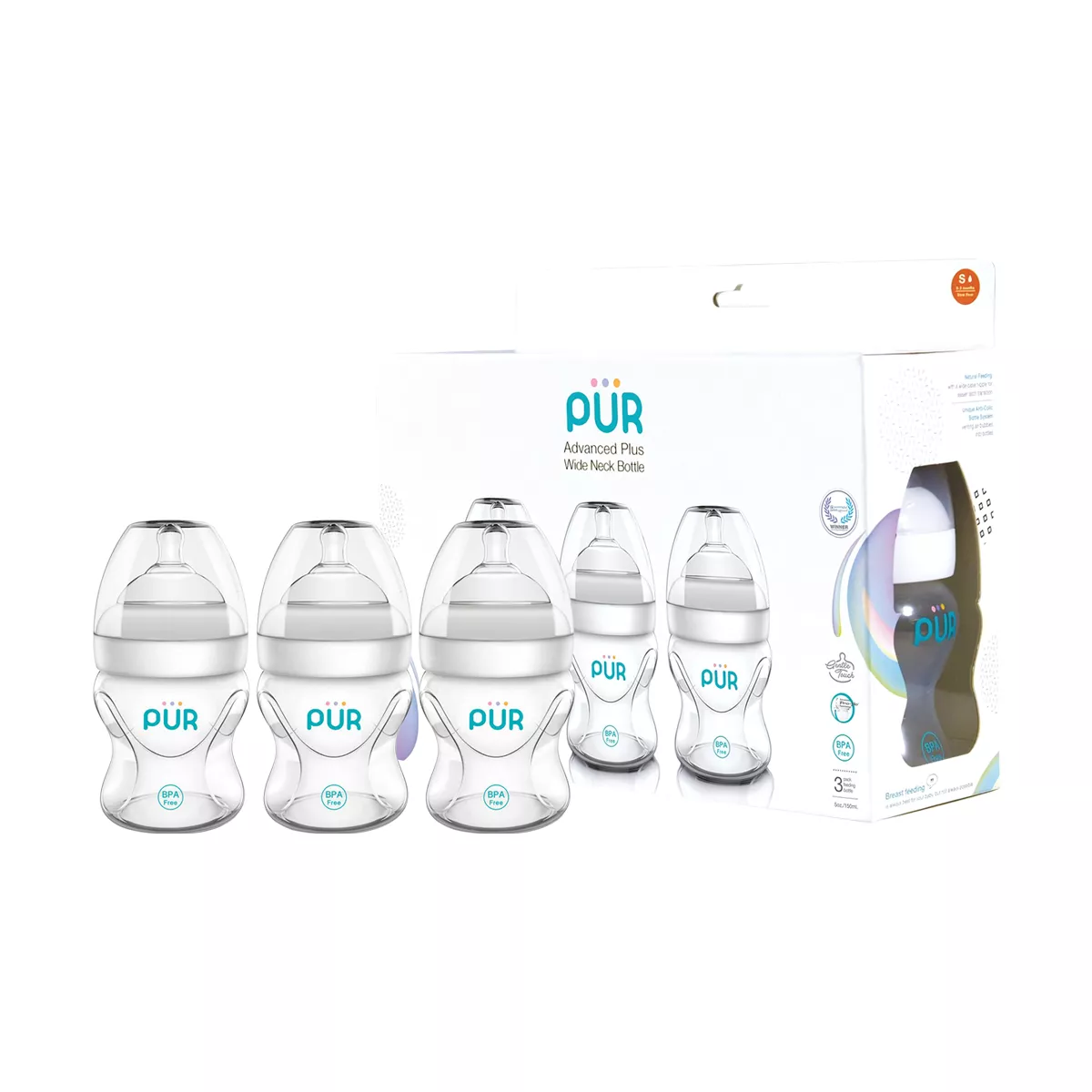 Pur Advanced Plus Wide Neck Bottle 3 Pieces 0-3 Months - 150 ml